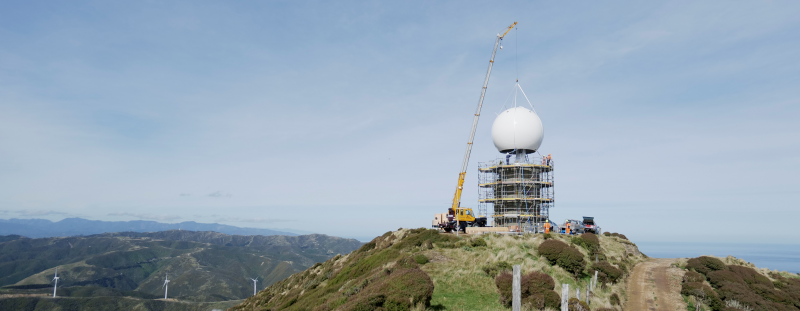 Radome lifted into place on the Wellington Radar - 16 April 